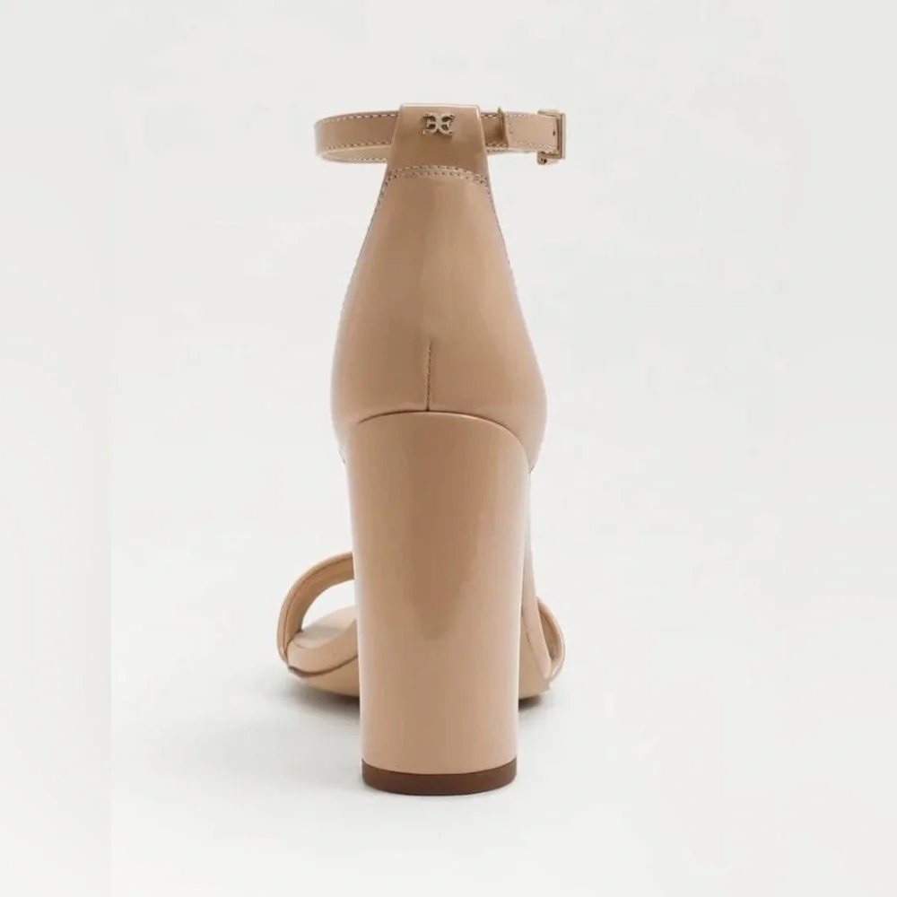 NIB Sam Edelman Yaro Ankle Strap Block Heel Sandals in Patent Beige Blush - Picture 5 of 13